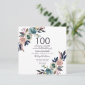 Vintage Blüten | 100. Geburtstag Einladung (Stehend Vorderseite)