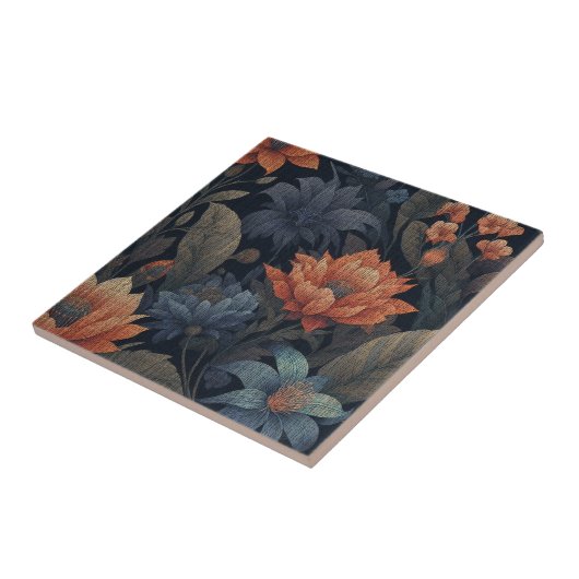 Vintage Blüten auf Linentextur Fliese (Seite)