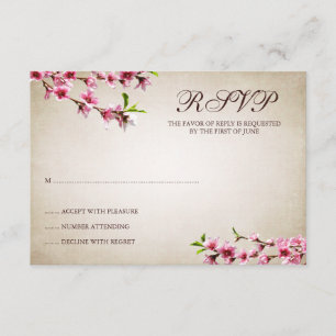 Vintage Blüten der rosa Kirsche Tan Response Card RSVP Karte