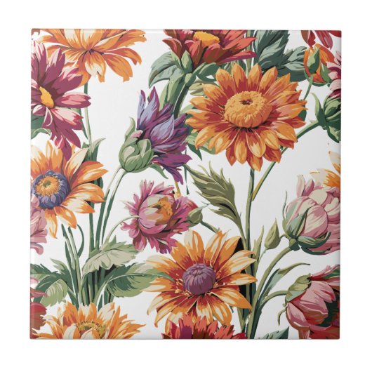 Vintage-Blüten-Keramikfliese Fliese (Vorderseite)