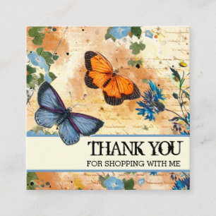 Vintage Blüten Schmetterling Vielen Dank Logo Quadratische Visitenkarte