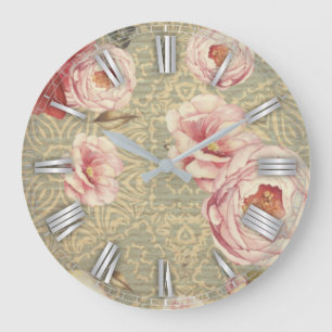 Vintage Blüten und Blüten aus antiker Zeit auf Dam Große Wanduhr