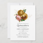 Vintage Blüten und goldblütige Spanische Quinceñer Einladung (Vorderseite)