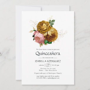 Vintage Blüten und goldene Blumenzwiebeln Einladung