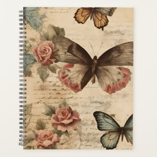 Vintage Blüten und Schmetterlinge Planer
