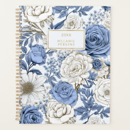 Vintage Blütenblau Weiße Rose Wildblume Planer
