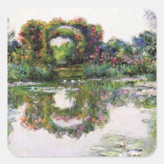 Vintage Blütenbögen Giverny Claude Monet Quadratischer Aufkleber (Vorderseite)