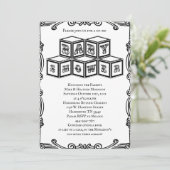 Vintage Blütendusche aus Schwarz und Weiß Einladung (Stehend Vorderseite)