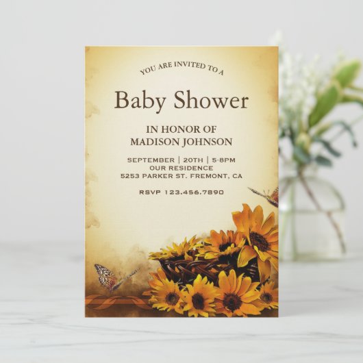 Vintage Blütendusche Einladung (Stehend Vorderseite)