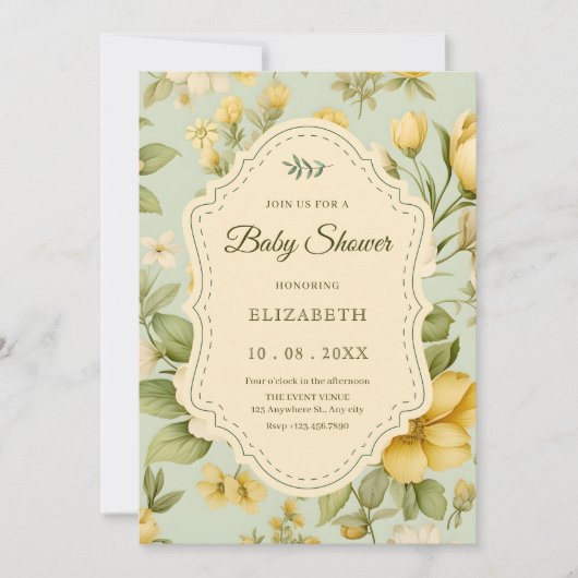 Vintage Blütendusche Einladung (Vorderseite)