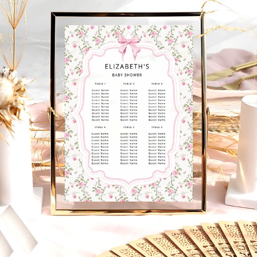 Vintage Blütendusche mit rosa Bow Poster