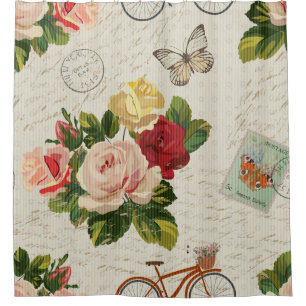Vintage Blüteneleganz, Schmetterlingeleganz Duschvorhang