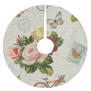 Vintage Blüteneleganz, Schmetterlingeleganz Polyester Weihnachtsbaumdecke