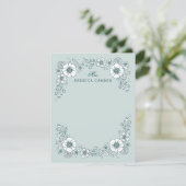 Vintage Blütenflorale Stationierkarte - Aquamarin Dankeskarte (Stehend Vorderseite)