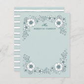 Vintage Blütenflorale Stationierkarte - Aquamarin Dankeskarte (Vorne/Hinten)