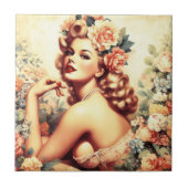 Vintage Blütenfrau Fliese (Vorderseite)