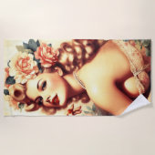 Vintage Blütenfrau Strandtuch (Vorderseite)