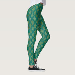 Vintage Blütengoldfolie auf Kelly Green Leggings