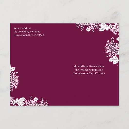 Vintage Blütenhochzeit Einladungspostkarte (Rückseite)