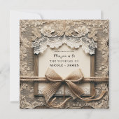 Vintage Blütenlace Burlap Bow Rustikale Hochzeit Einladung (Vorderseite)