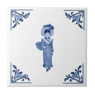 Vintage Blütenmädchen Delft Corner Blau und Weiß Fliese