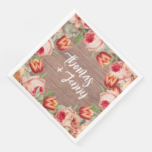 Vintage Blütenmärsche Hochzeit Serviette (Ecke)