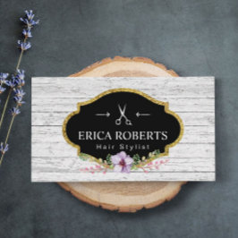 Vintage Blütenpflanze Rustikales Holz Visitenkarte