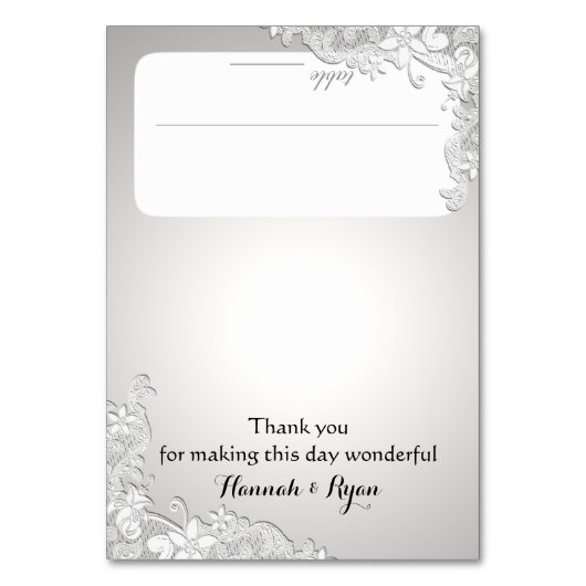 Vintage Blütensilber Grau Sitzkarte Tischnummer (Vorderseite)