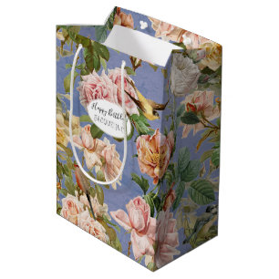 Vintage Blütenvögel Blaue Geburtstagskompetenz Mittlere Geschenktüte