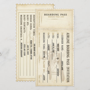 Vintage Boarding Pass Champagner Elfenbein Klassik Save The Date