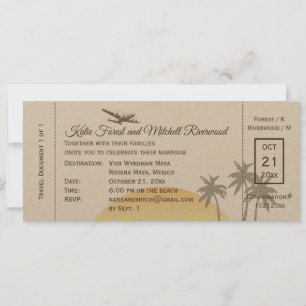 Vintage-Boarding-Pass-Hochzeit & RSVP auf Kraft Einladung