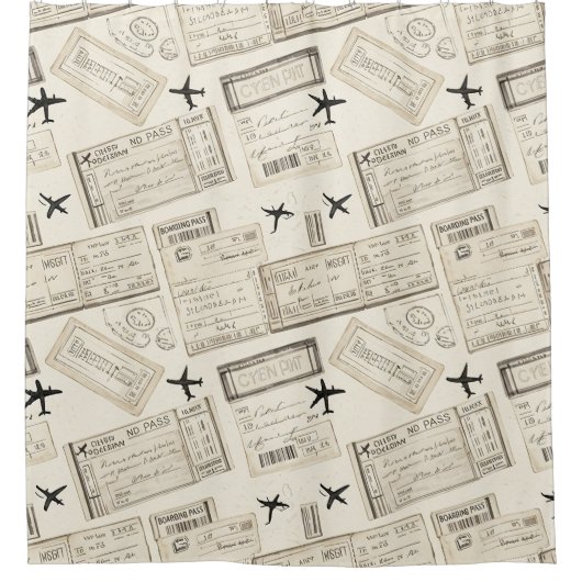 Vintage-Boarding-Pass-Reisemuster Duschvorhang (Vorderseite)