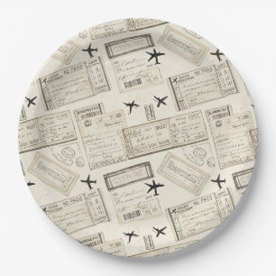 Vintage-Boarding-Pass-Reisemuster Pappteller