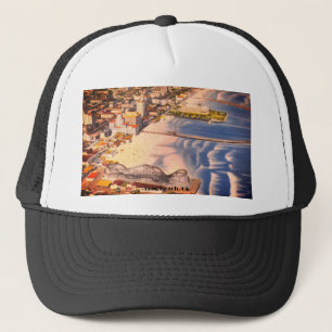 Vintage-Boardwalk-Szene, Long Beach, Kalifornien Truckerkappe