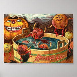 Vintage Bobbing Äpfel Halloween Art Print Poster