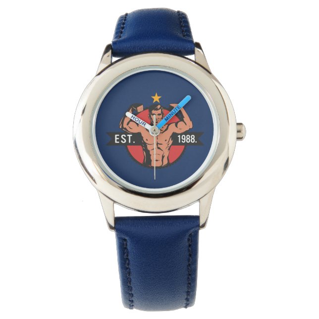 Vintage Bodybuilder EST 1988 Armbanduhr (Vorderseite)