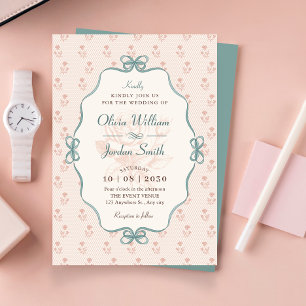 Vintage-Bogen pastellblau rosa Hochzeit Einladung