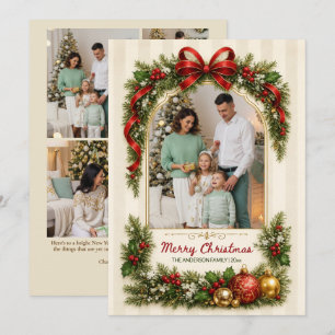 Vintage-Bogenband-Familien-Weihnachtsfoto mit mehr Feiertagskarte