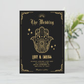 Vintage Bohemian art symbols wedding Einladung (Stehend Vorderseite)