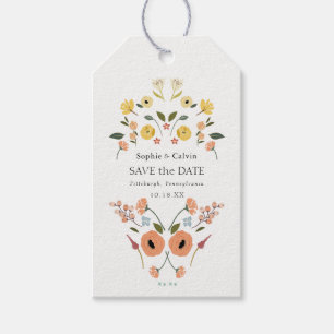 Vintage-Bohemian-Blumen-Foto-Save-the-Date-Etikett Geschenkanhänger
