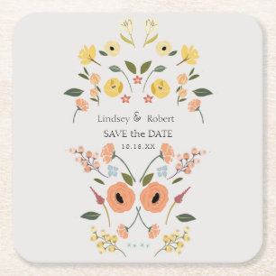 Vintage-Bohemian-Blumen-Save-the-Date-Magnet Rechteckiger Pappuntersetzer