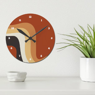 Vintage-Bohemien-Abstrakt 70er Jahre Groovy Orange Runde Wanduhr