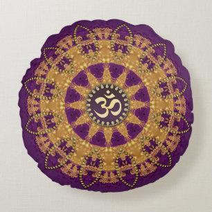 Vintage-Bohemien-Sonnenblume-OM-Yoga-Rundkissen Rundes Kissen