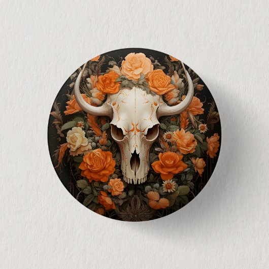 Vintage-Bohemien-Zuckerschädel-Blüte Button (Vorderseite)