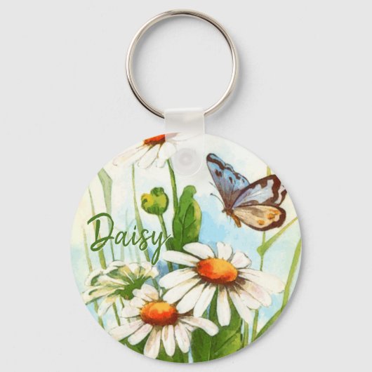 Vintage Bohemische Blume Boho Monogram Schlüsselanhänger (Vorderseite)