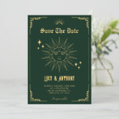 Vintage Bohemische Kunstsonne Save The Date (Stehend Vorderseite)