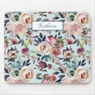 Vintage Boho benannte gemalte Rosen Staubgrün Mousepad