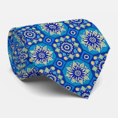 Vintage Boho Blaues Blumenmuster Krawatte (Gerollt)