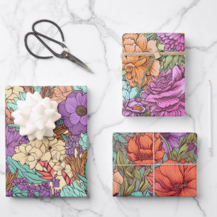 Vintage Boho Blumen Hochzeit Geburtstag Geschenkpapier Set
