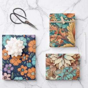Vintage Boho Blumen Hochzeit Geburtstag Geschenkpapier Set